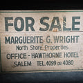 Lot 160 - Vintage Hand-Painted Wooden "For Sale" Sign, Marguerite G. Wright, North Shore Properties, Hawthorne Hotel, Salem, Massachusetts, 48" W x 34-3/4" H