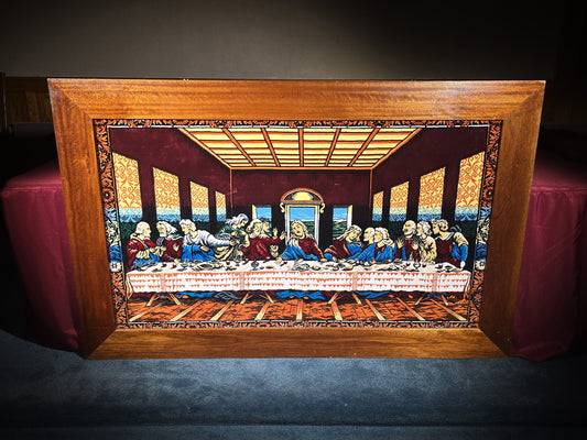 Vintage Framed Last Supper Tapestry in Large Wooden Frame