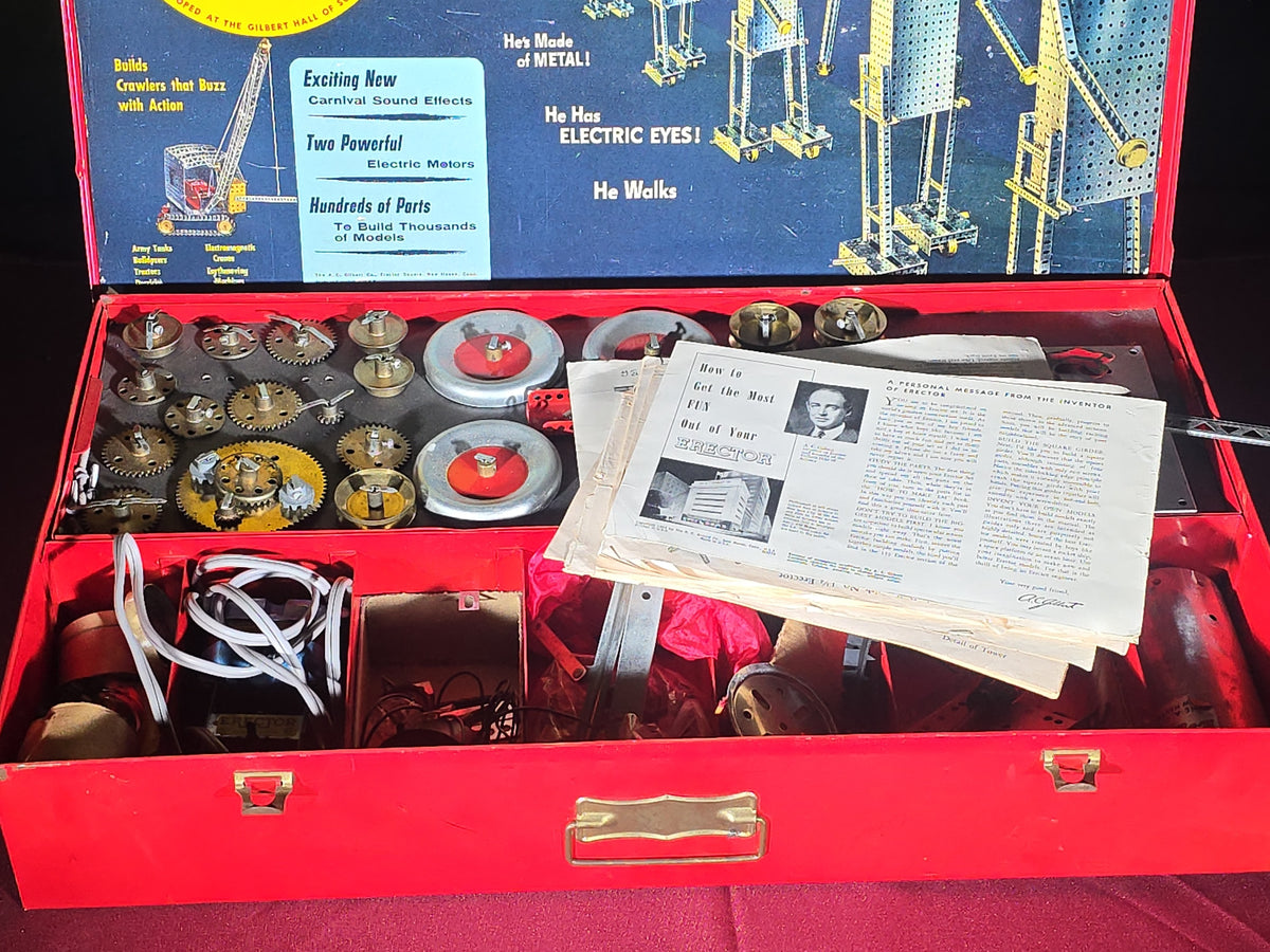 Vintage A.C. Gilbert Erector Master Builder Set No. 10092 "Builds the Mysterious Walking Robot" in Red Metal Case, 1954