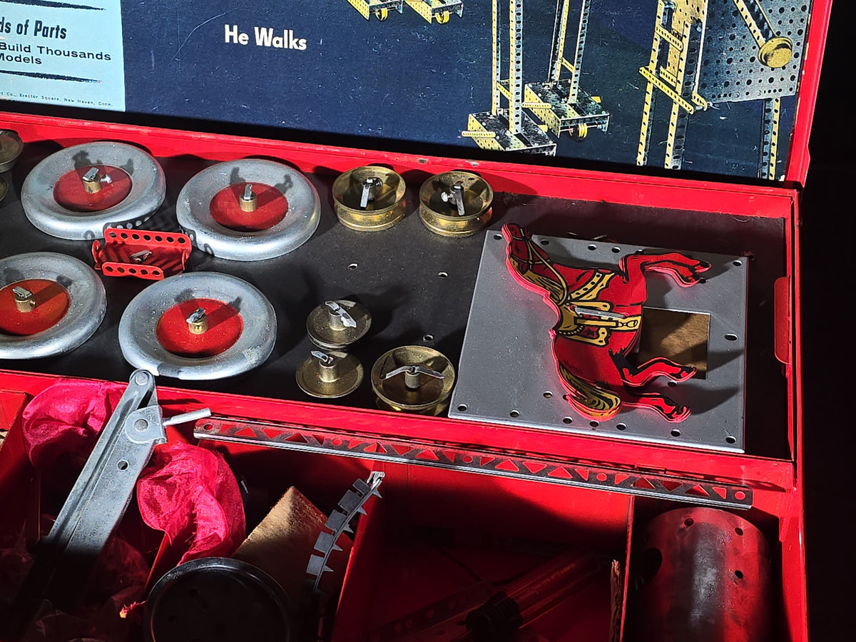 Vintage A.C. Gilbert Erector Master Builder Set No. 10092 "Builds the Mysterious Walking Robot" in Red Metal Case, 1954
