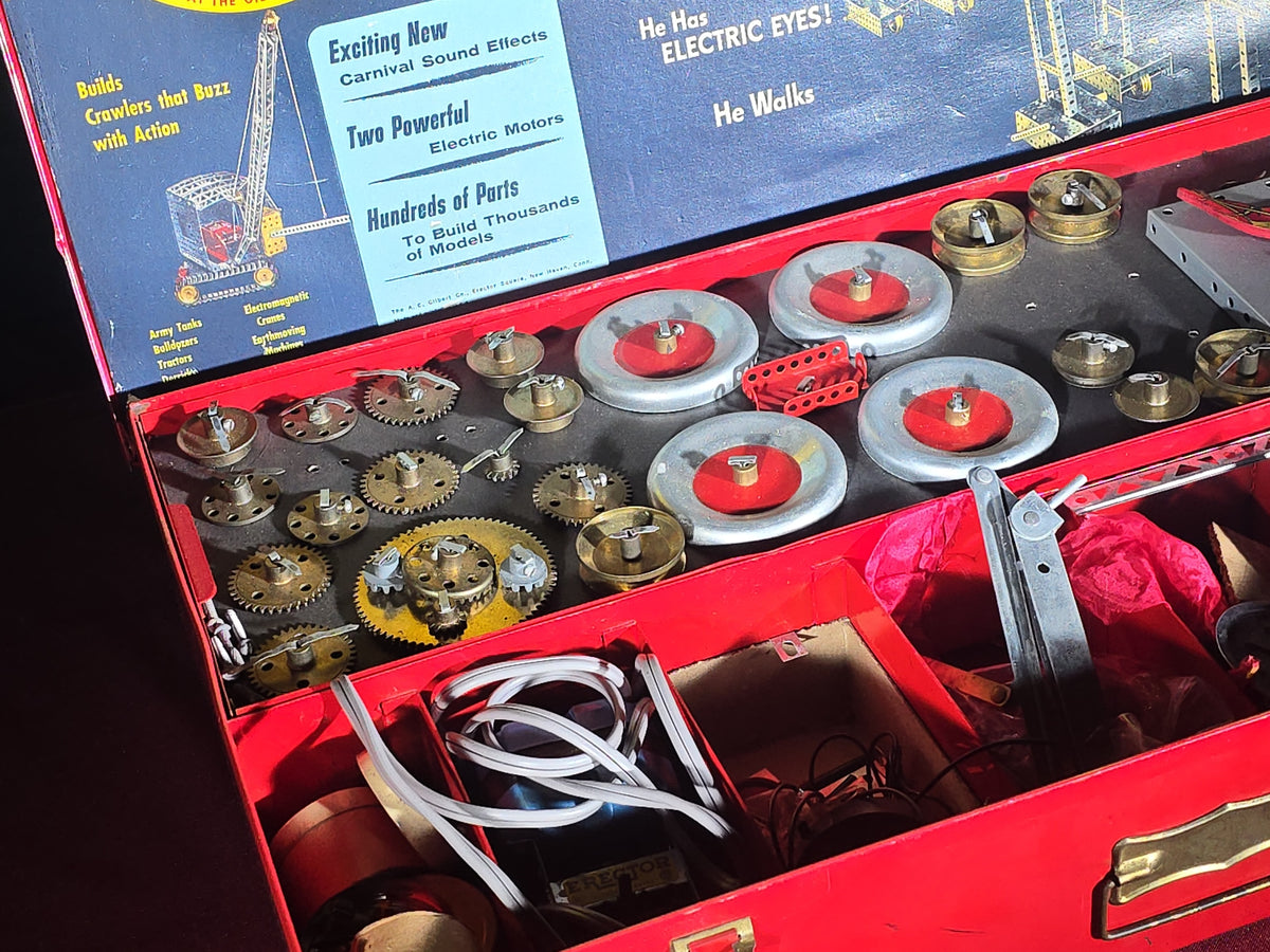 Vintage A.C. Gilbert Erector Master Builder Set No. 10092 "Builds the Mysterious Walking Robot" in Red Metal Case, 1954