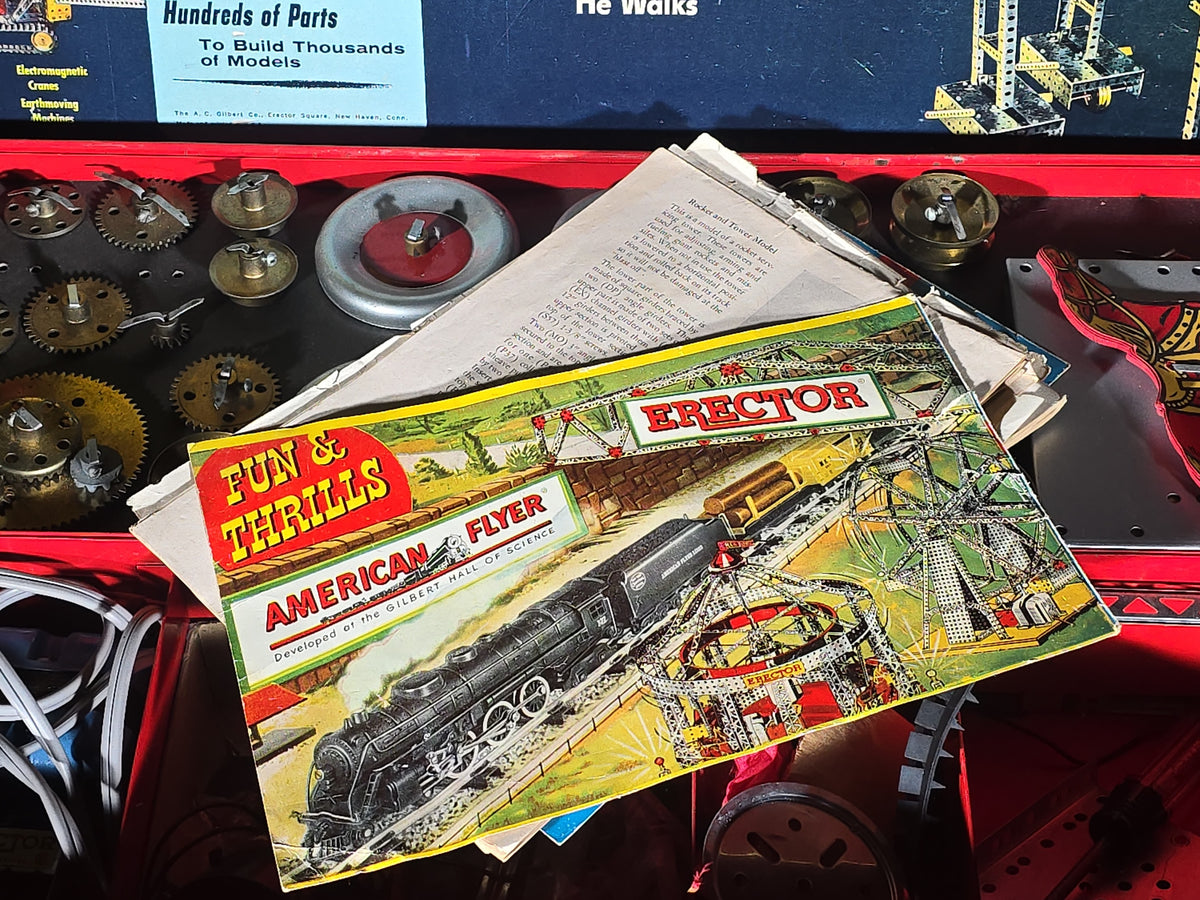 Vintage A.C. Gilbert Erector Master Builder Set No. 10092 "Builds the Mysterious Walking Robot" in Red Metal Case, 1954