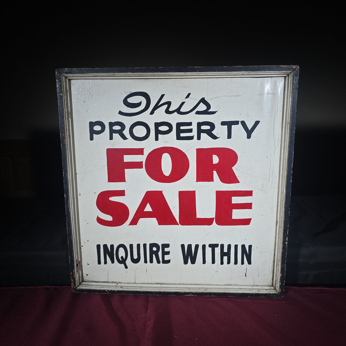 Vintage Double-Sided Hand-Painted Wooden "This Property For Sale - Inquire Within" Sign