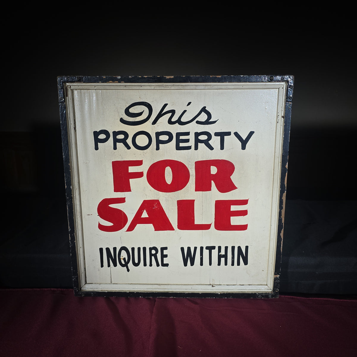 Vintage Double-Sided Hand-Painted Wooden "This Property For Sale - Inquire Within" Sign