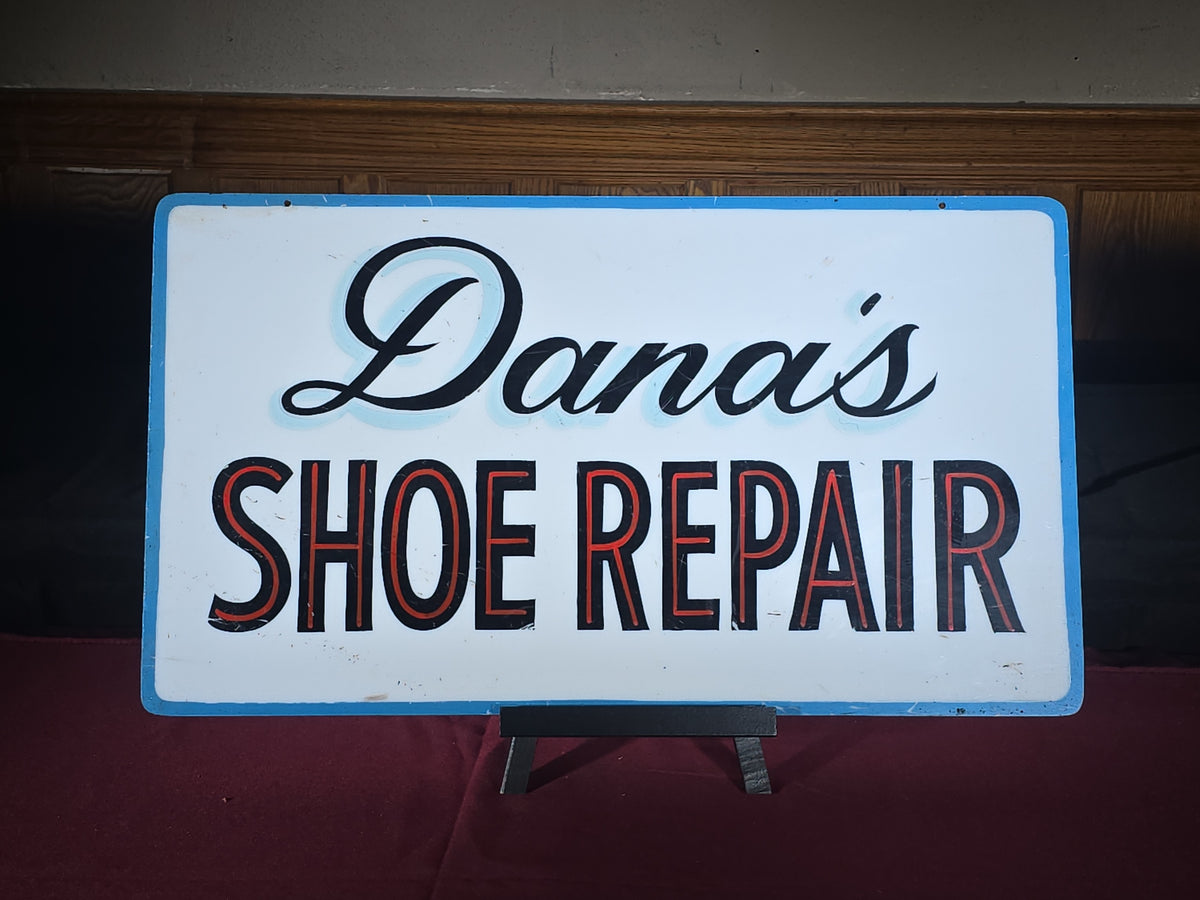 Vintage Hand-Painted "Dana's Shoe Repair" Plastic Advertising Sign
