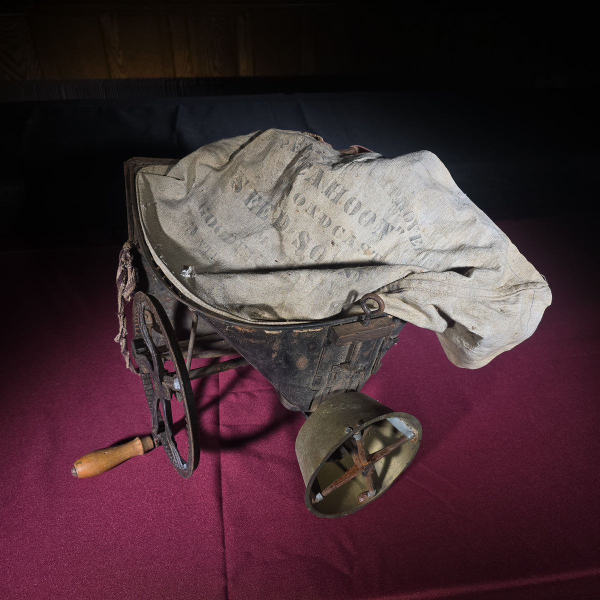 Antique Pierce's Improved "Cahoon" Broadcast Seed Sower with Canvas Bag, Manufactured by Goodell & Company, Antrim, New Hampshire