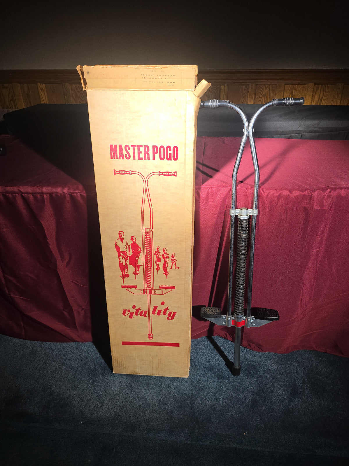 Vintage Master Pogo "Vitality" No. 1000 Pogo Stick with Original Box, Manufactured by Master Juvenile Products Inc., Hansburg Acres, Walker Valley, New York