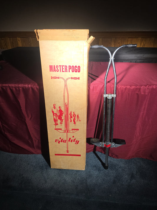 Vintage Master Pogo "Vitality" No. 1000 Pogo Stick with Original Box, Manufactured by Master Juvenile Products Inc., Hansburg Acres, Walker Valley, New York