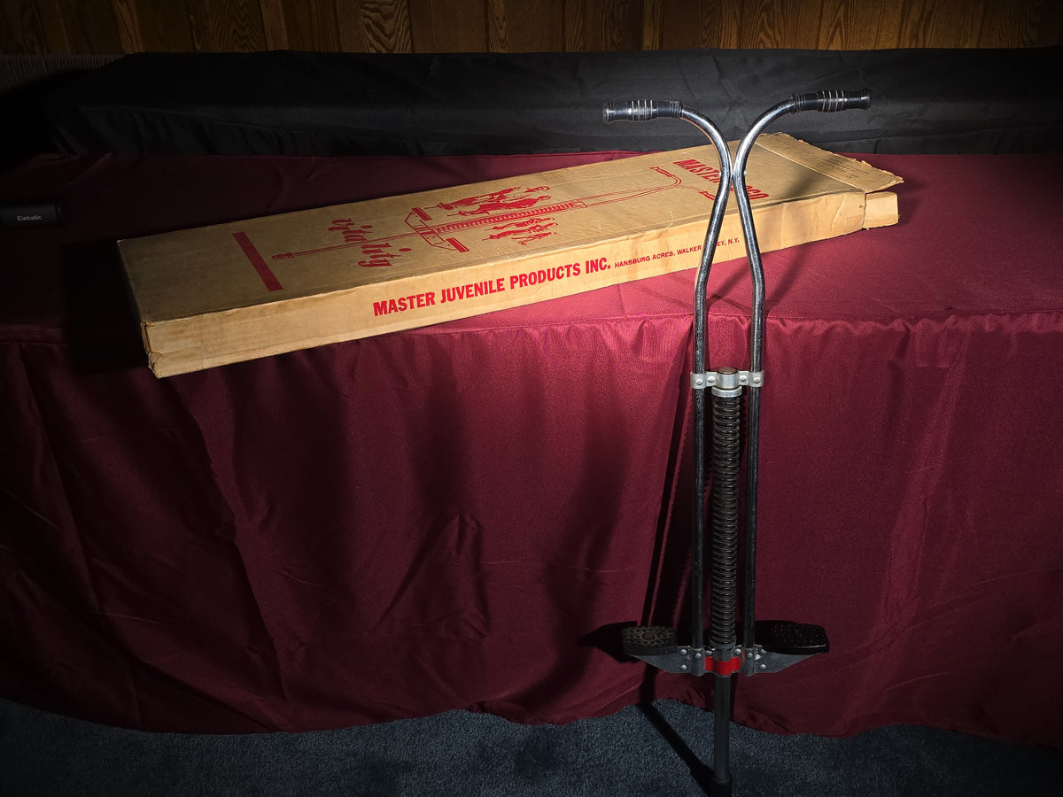 Vintage Master Pogo "Vitality" No. 1000 Pogo Stick with Original Box, Manufactured by Master Juvenile Products Inc., Hansburg Acres, Walker Valley, New York