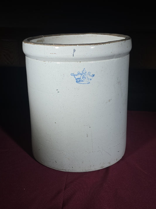 Antique 6-Gallon Stoneware Crock with Blue Crown Mark