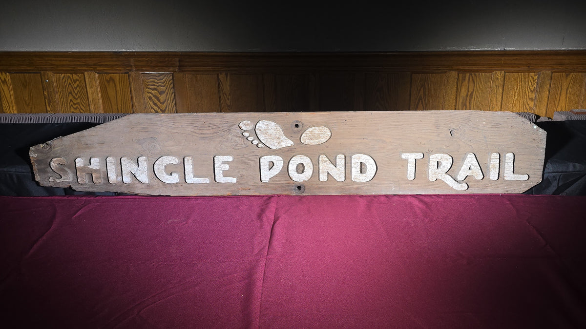 Vintage Carved and Painted Wooden Trail Sign, "Shingle Pond Trail"
