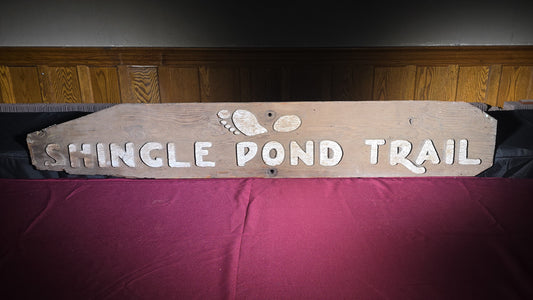 Vintage Carved and Painted Wooden Trail Sign, "Shingle Pond Trail"