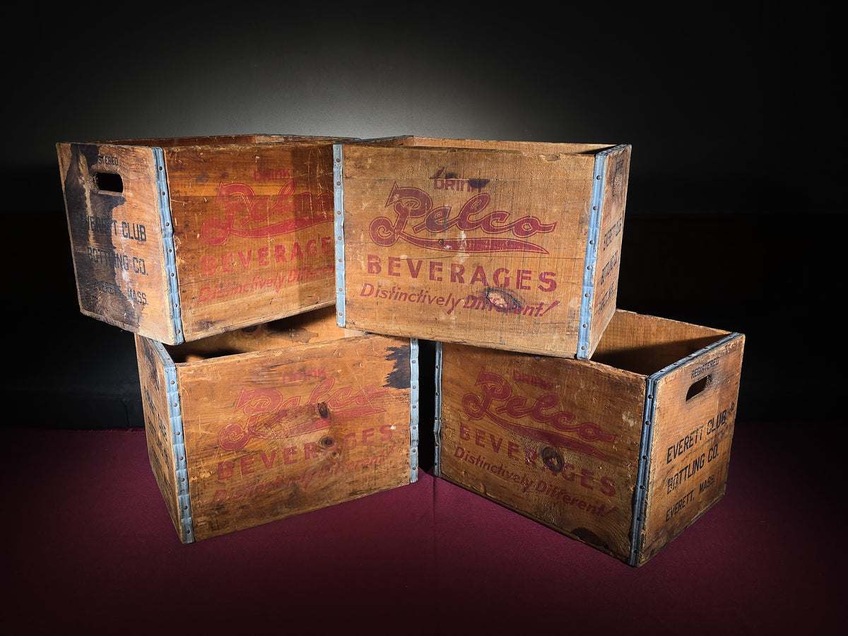 Grouping of Four Vintage Pelco Beverages Advertising Wood Crates, Everett Club Bottling Co., Everett, Massachusetts