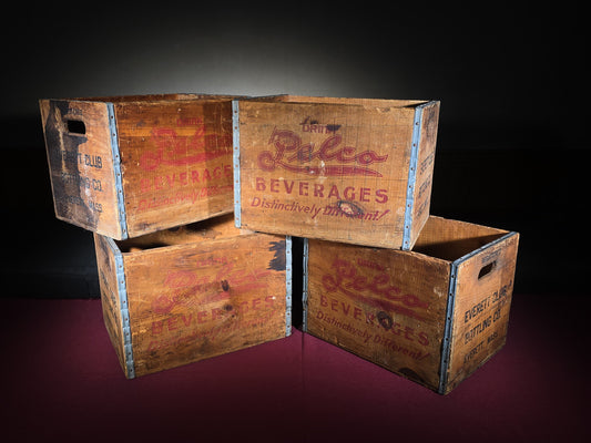 Grouping of Four Vintage Pelco Beverages Advertising Wood Crates, Everett Club Bottling Co., Everett, Massachusetts