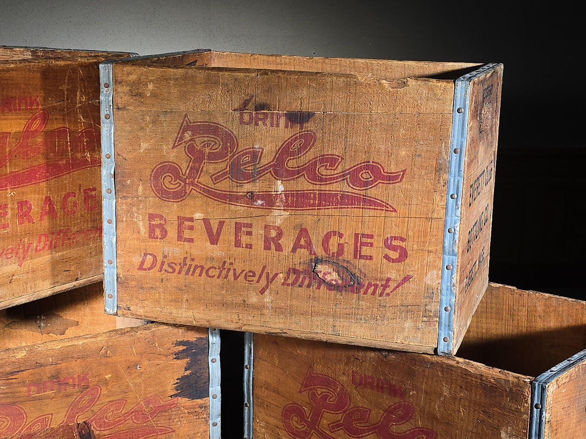 Grouping of Four Vintage Pelco Beverages Advertising Wood Crates, Everett Club Bottling Co., Everett, Massachusetts