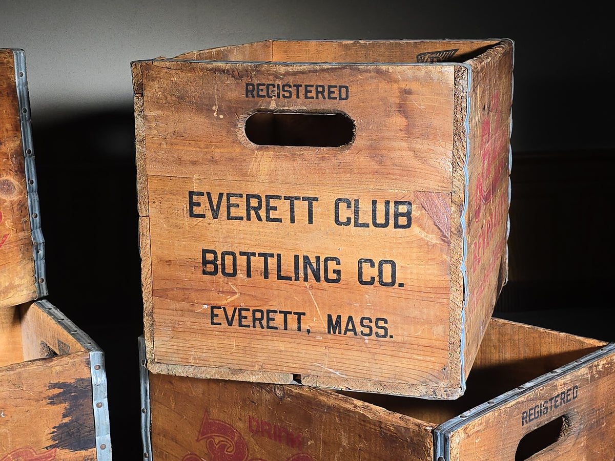 Grouping of Four Vintage Pelco Beverages Advertising Wood Crates, Everett Club Bottling Co., Everett, Massachusetts