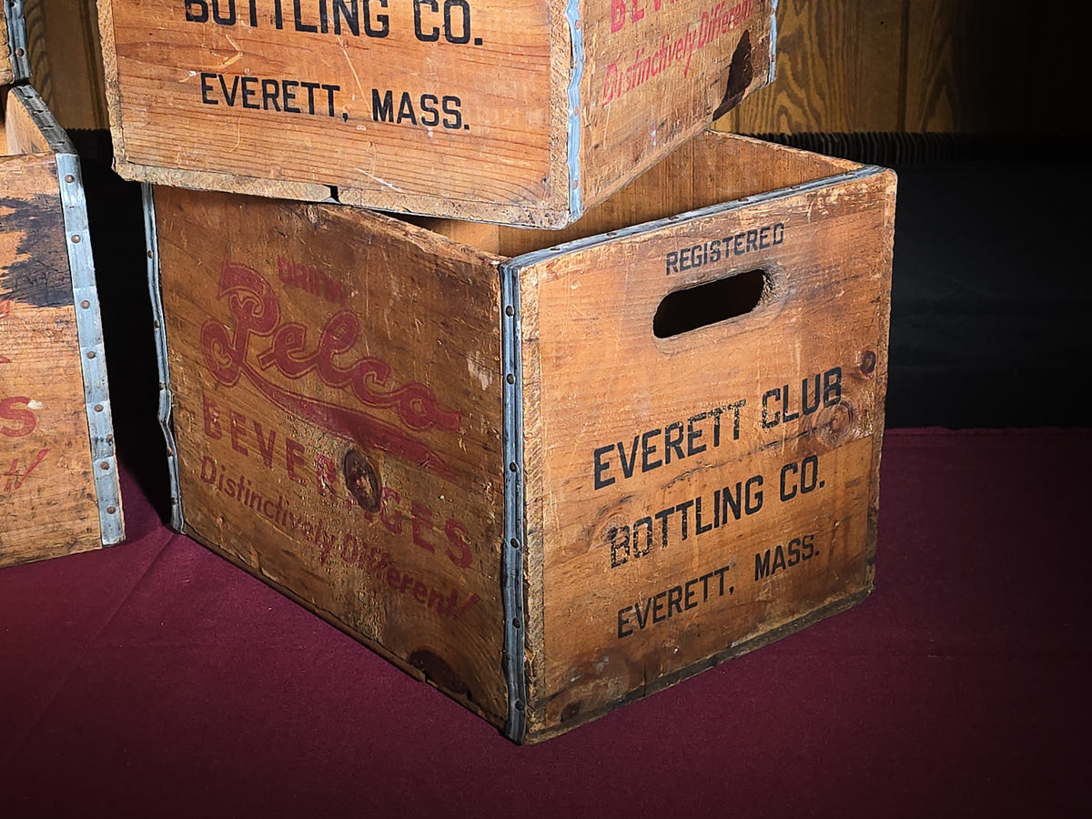 Grouping of Four Vintage Pelco Beverages Advertising Wood Crates, Everett Club Bottling Co., Everett, Massachusetts