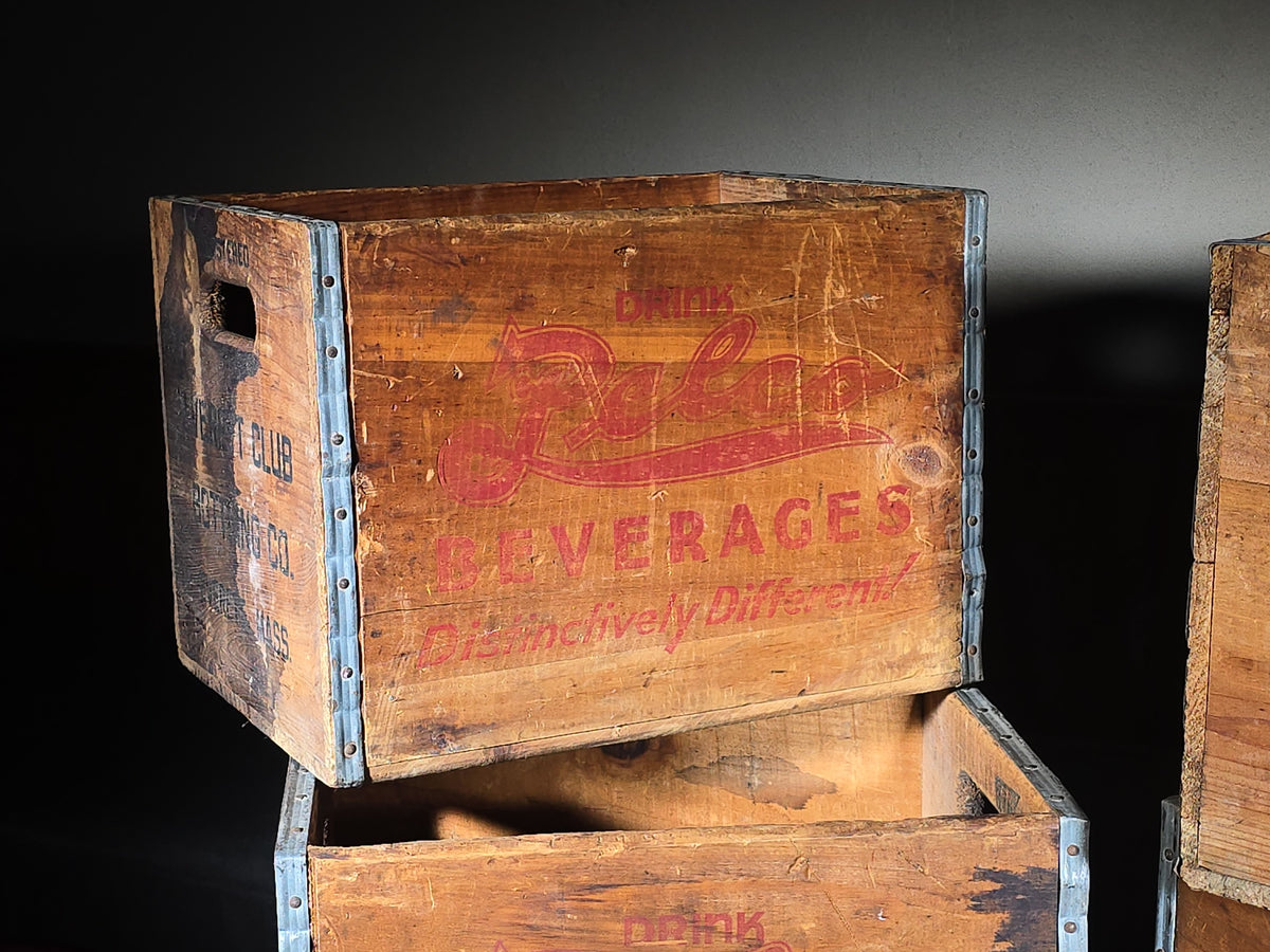 Grouping of Four Vintage Pelco Beverages Advertising Wood Crates, Everett Club Bottling Co., Everett, Massachusetts