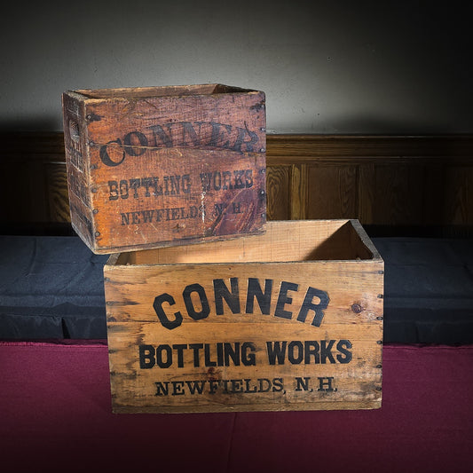 Pair of Vintage Conner Bottling Works Wooden Beverage Crates, Newfields, New Hampshire