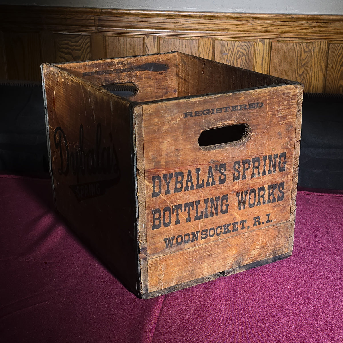 Vintage Dybala's Spring Bottling Works Wooden Advertising Beverage Crate, Woonsocket, Rhode Island