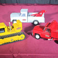 Lot 244 - Trio of Vintage Pressed Steel Tonka Toys Including Bulldozer, Dump Truck, and Tow Truck
