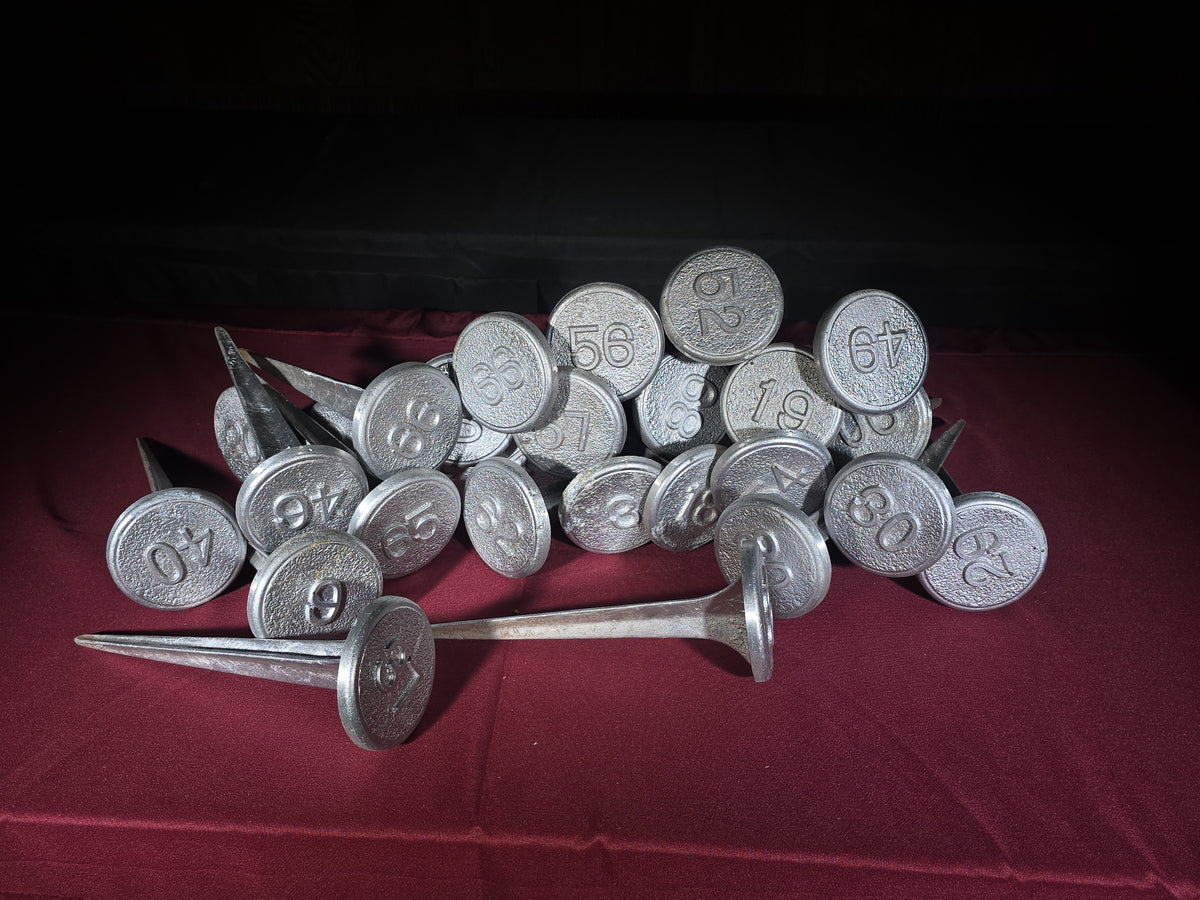 Grouping of Vintage Cast Aluminum Numbered Ground Stakes, No. 4, Manufactured by Lakeshore Pattern Works, Erie, Pennsylvania