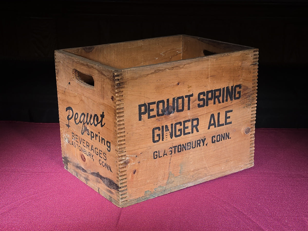 Vintage Pequot Spring Ginger Ale Wooden Beverage Crate, Glastonbury, Connecticut