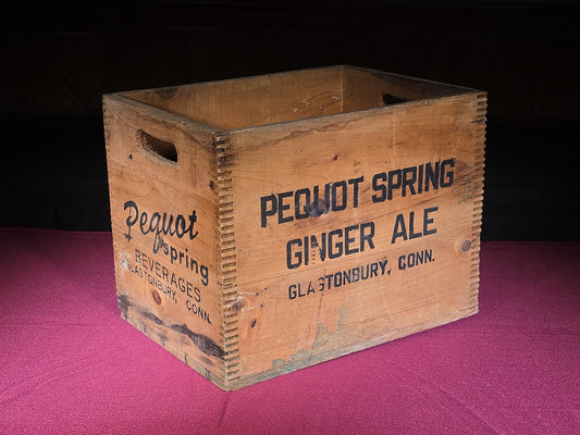 Vintage Pequot Spring Ginger Ale Wooden Beverage Crate, Glastonbury, Connecticut