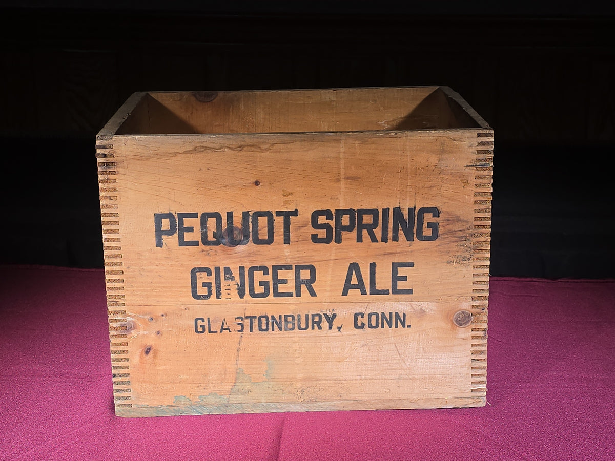 Vintage Pequot Spring Ginger Ale Wooden Beverage Crate, Glastonbury, Connecticut