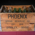 Lot 260 - Vintage Phoenix Spring Beverage Co. Wooden Crate with Bottles, Shirley, Massachusetts, Est. 1918, 16-1/8" L x 10-3/4" W x 9-3/8" H