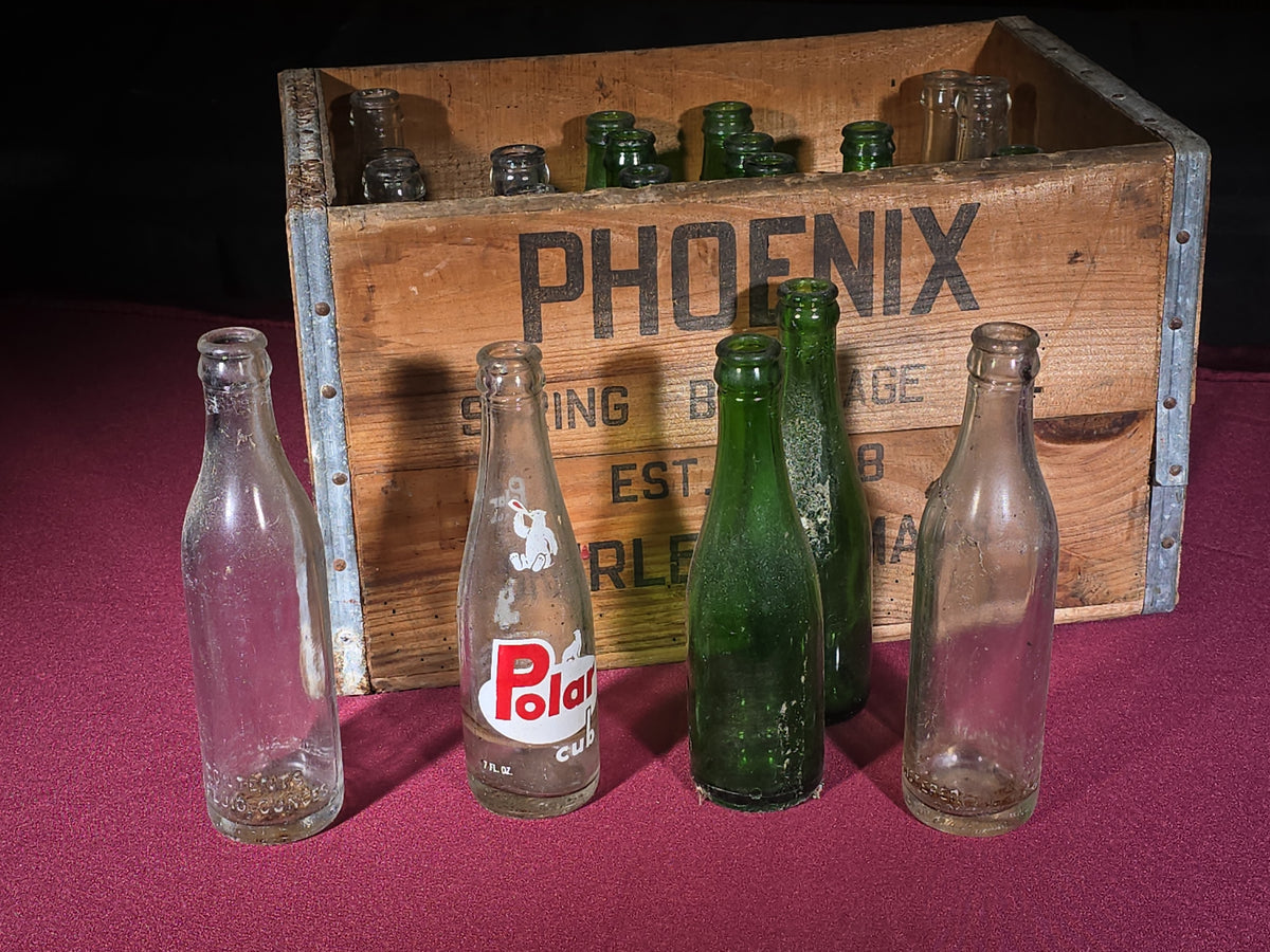 Vintage Phoenix Spring Beverage Co. Wooden Crate with Bottles, Shirley, Massachusetts, Est. 1918