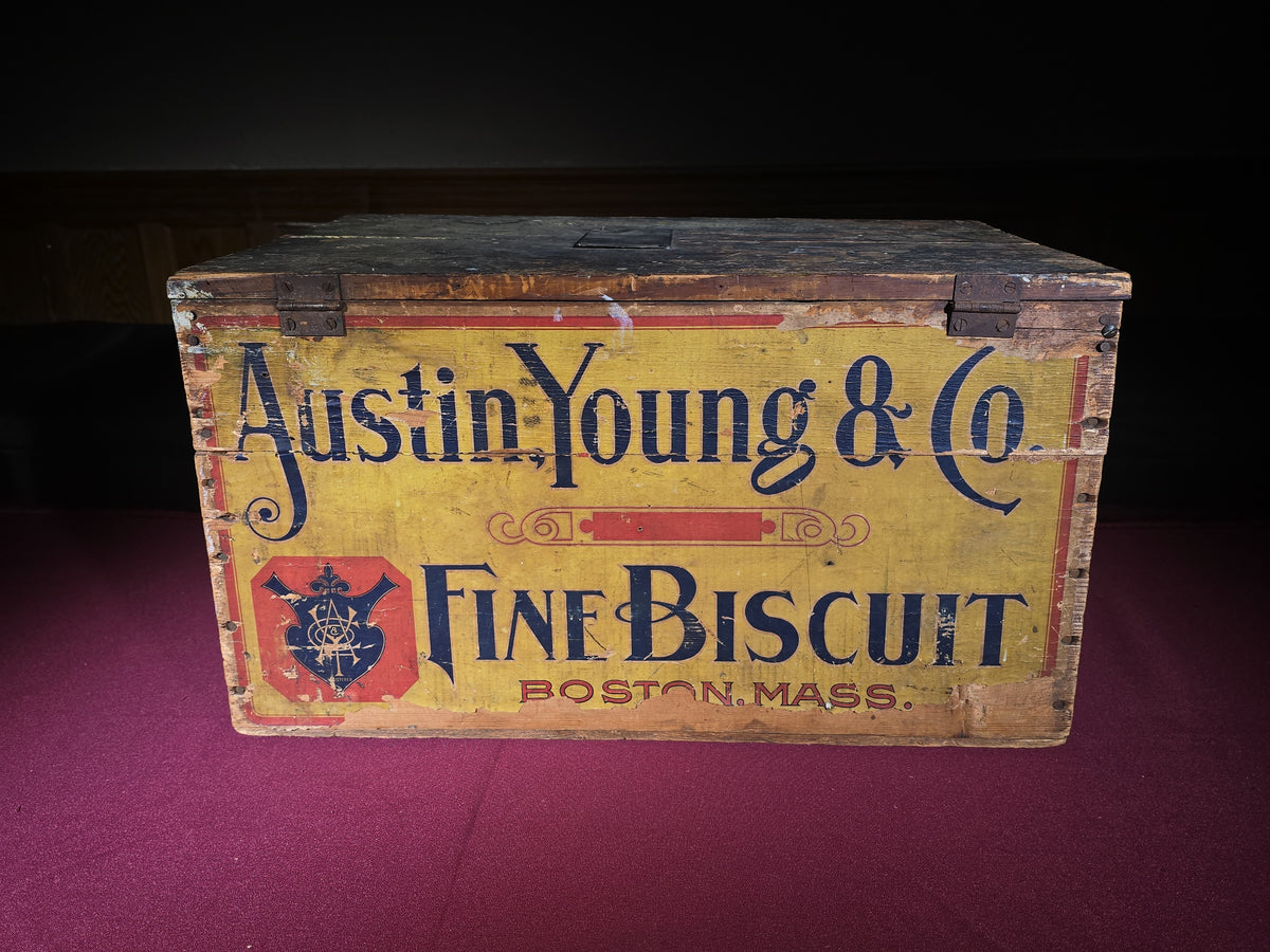 Antique Austin, Young & Co. Fine Biscuit Advertising Wooden Crate, Boston, Massachusetts