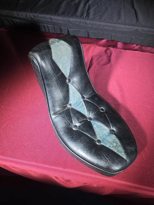 Vintage Black Leather Motorcycle Chopper Seat by E.S. Coach & Saddlery Extraordinaire