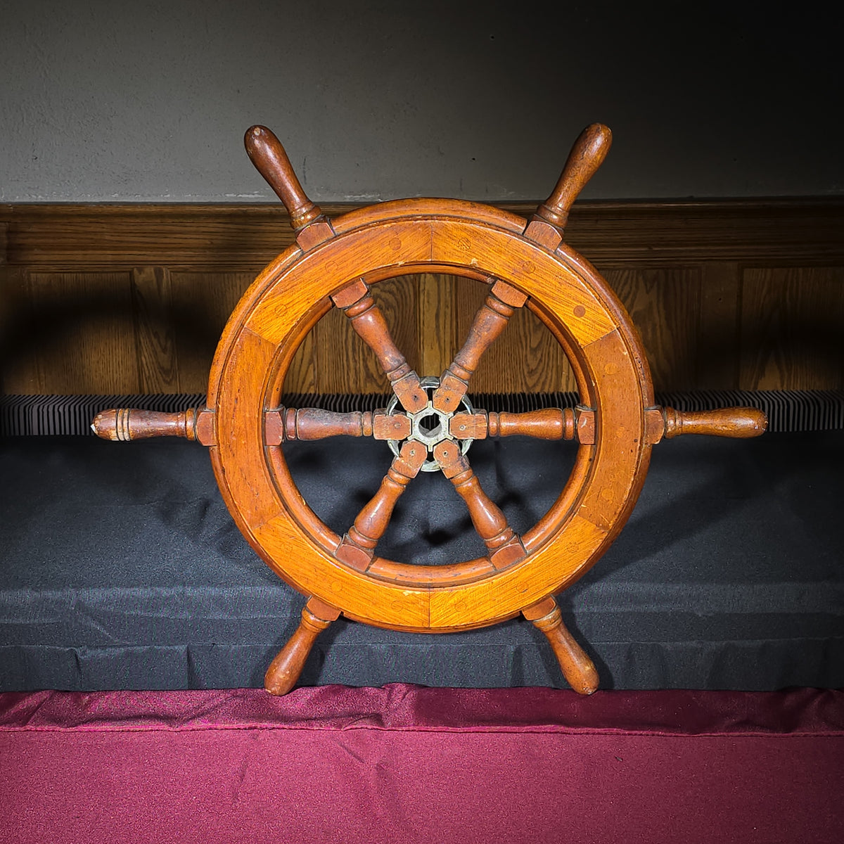 Vintage Wooden Ship's Wheel with Metal Hub