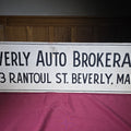 Lot 159 - Vintage Hand-Painted Wooden Advertising Sign, Beverly Auto Brokerage, 253 Rantoul Street, Beverly, Massachusetts, 35-3/8" W x 10-1/8" H