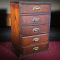 Lot 219 - Antique Five-Drawer Wooden Parts Cabinet with Brass Bin Pulls and Divided Drawers, 17-1/4" L x 23-1/2" H