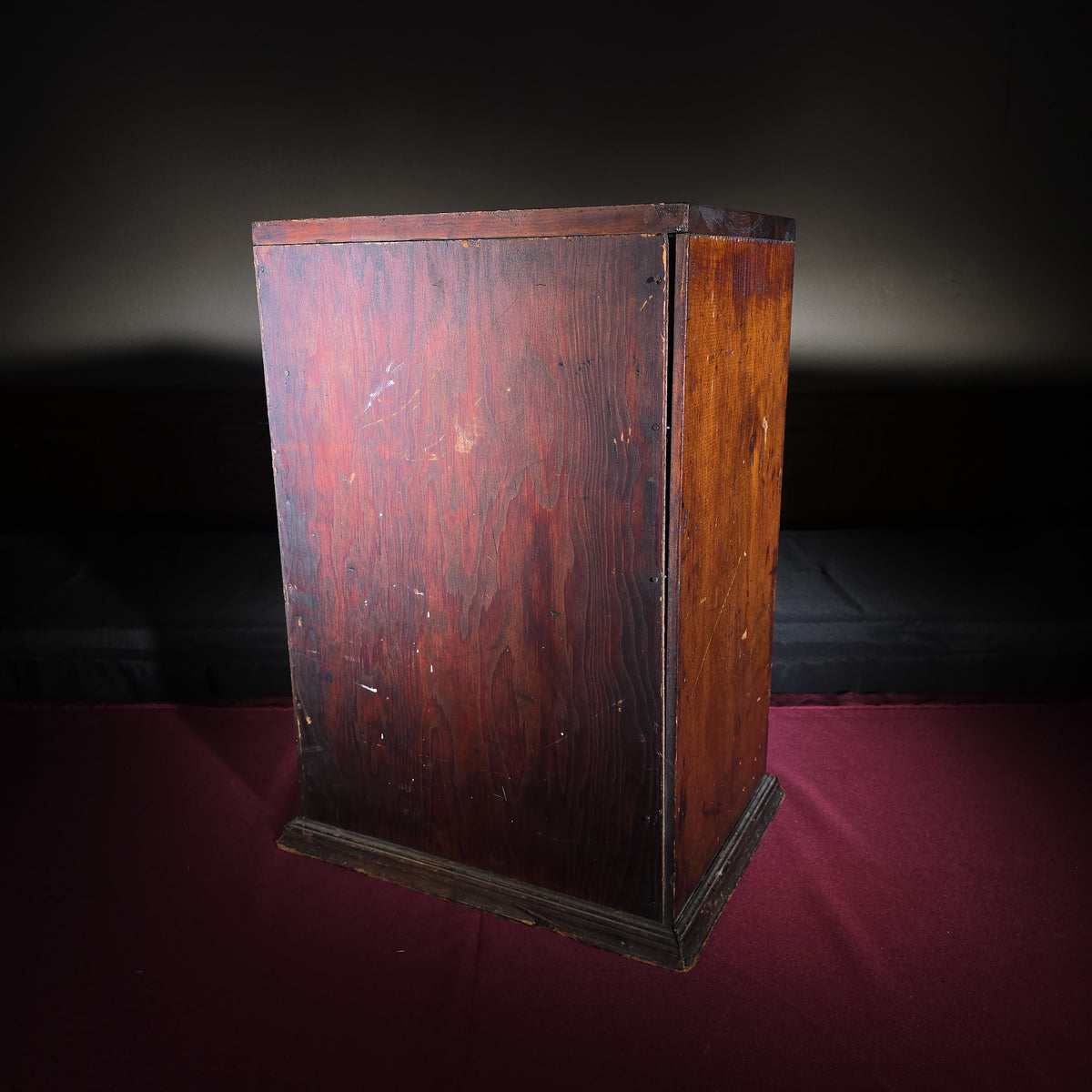 Antique Five-Drawer Wooden Parts Cabinet with Brass Bin Pulls and Divided Drawers