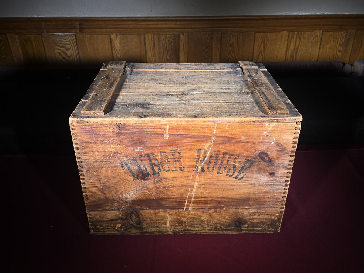 Vintage Tudor House Coffee Wooden Advertising Crate with Lid