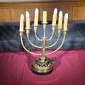 Lot 285 - Vintage Brass Electric Menorah with Memorial Inscription for Mrs. Rose Freedman, Donated by Eve Dansker, 12" L x 16-1/2" H