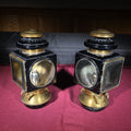 Lot 235 - Pair of Antique Automobile Side Lamps with Beveled Glass, Manufactured by E. & J. (Edmund & Jones), Detroit, Michigan, Patented 1908, 10-1/2" H each