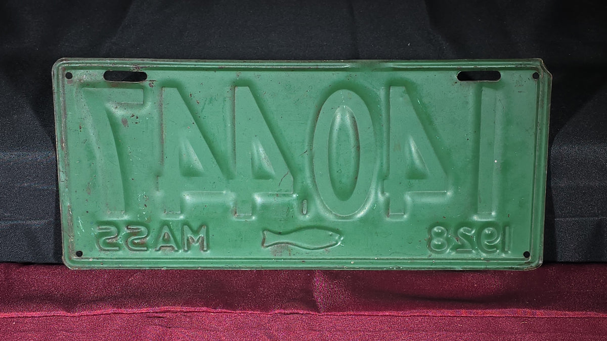 Antique 1928 Massachusetts License Plate No. 140447 with Cod Fish Emblem