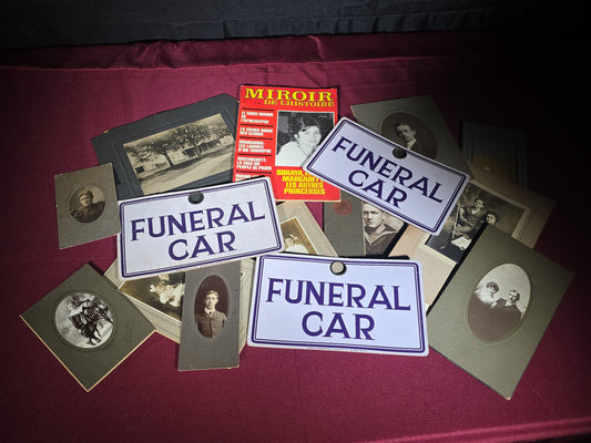Grouping of Antique and Vintage Ephemera including Board-Mounted Photographs, "Funeral Car" Placards by H. A. Smith Co., St. Paul, Minnesota, and "Miroir de l'Histoire" Magazine