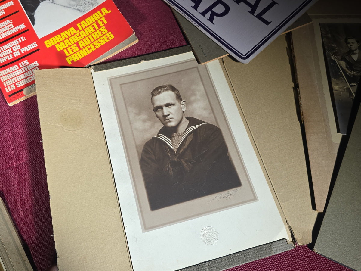 Grouping of Antique and Vintage Ephemera including Board-Mounted Photographs, "Funeral Car" Placards by H. A. Smith Co., St. Paul, Minnesota, and "Miroir de l'Histoire" Magazine