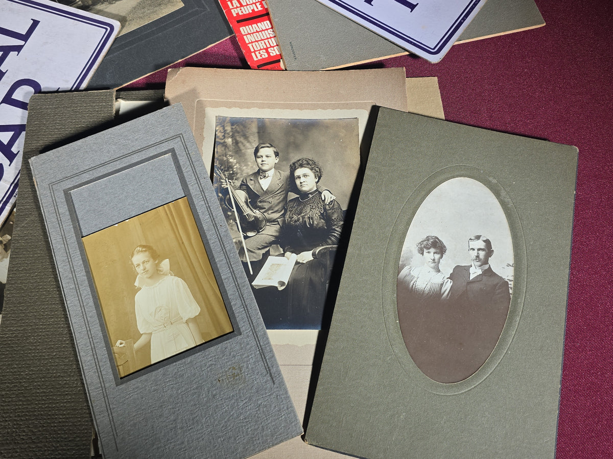 Grouping of Antique and Vintage Ephemera including Board-Mounted Photographs, "Funeral Car" Placards by H. A. Smith Co., St. Paul, Minnesota, and "Miroir de l'Histoire" Magazine