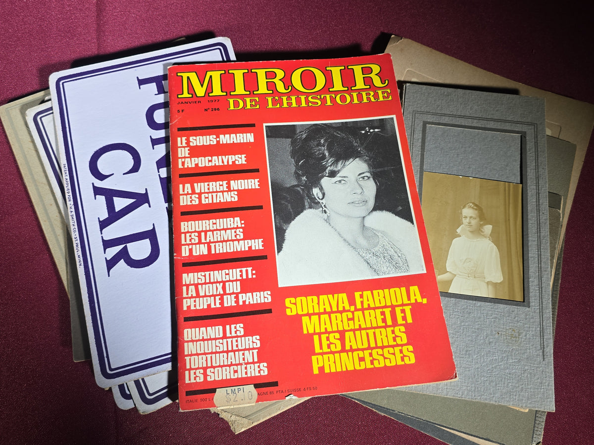 Grouping of Antique and Vintage Ephemera including Board-Mounted Photographs, "Funeral Car" Placards by H. A. Smith Co., St. Paul, Minnesota, and "Miroir de l'Histoire" Magazine