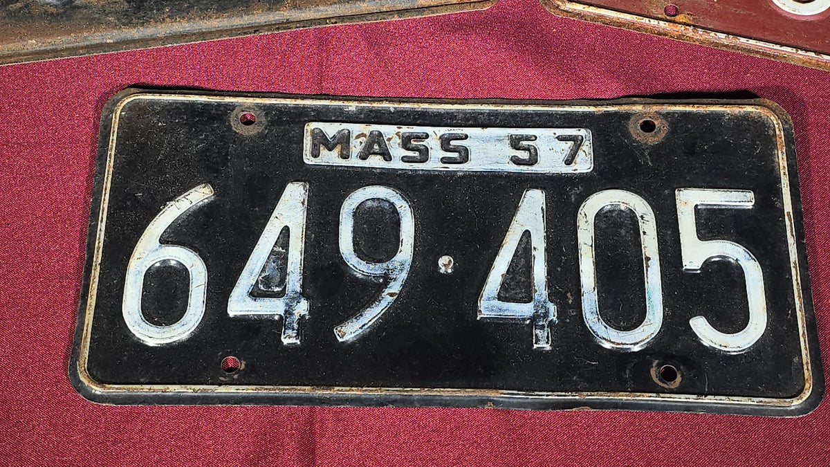Grouping of Three Vintage 1950s Massachusetts License Plates, 1953, 1957, and 1959