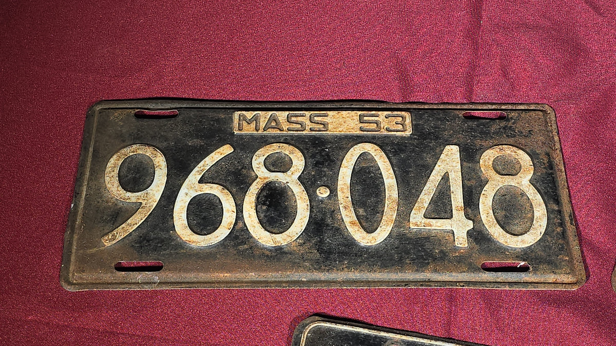 Grouping of Three Vintage 1950s Massachusetts License Plates, 1953, 1957, and 1959