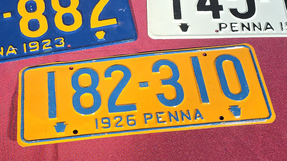 Grouping of Five Antique 1920s Pennsylvania License Plates, 1921 through 1927
