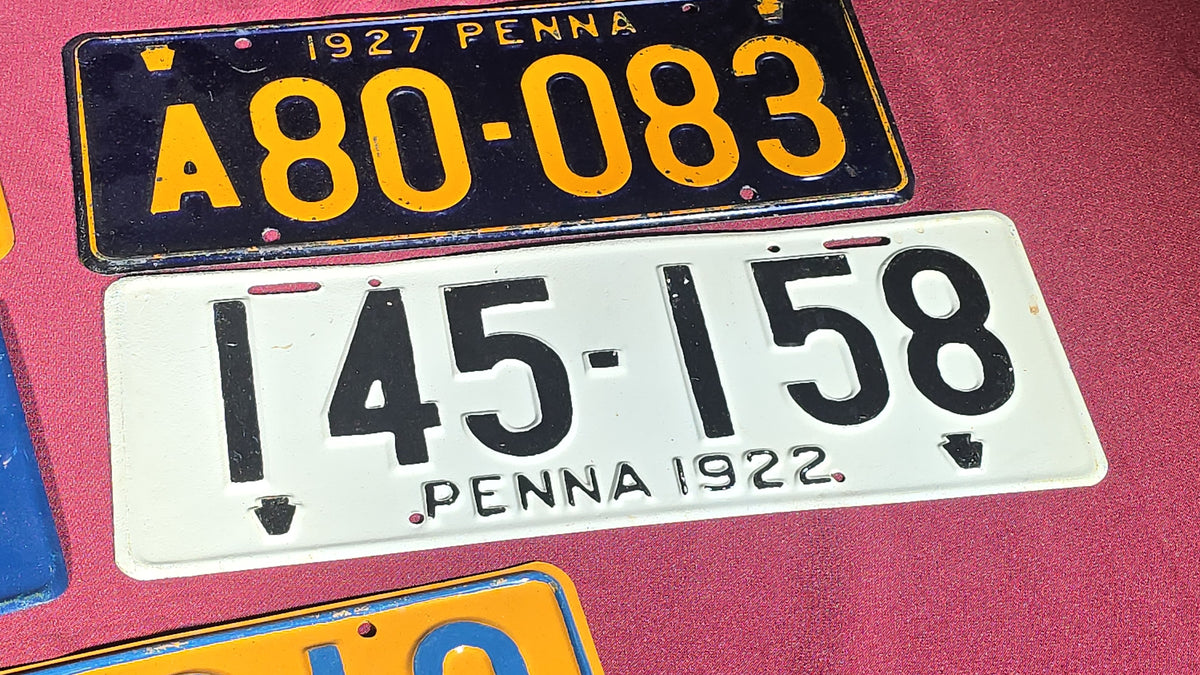 Grouping of Five Antique 1920s Pennsylvania License Plates, 1921 through 1927