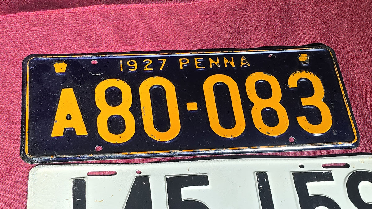 Grouping of Five Antique 1920s Pennsylvania License Plates, 1921 through 1927